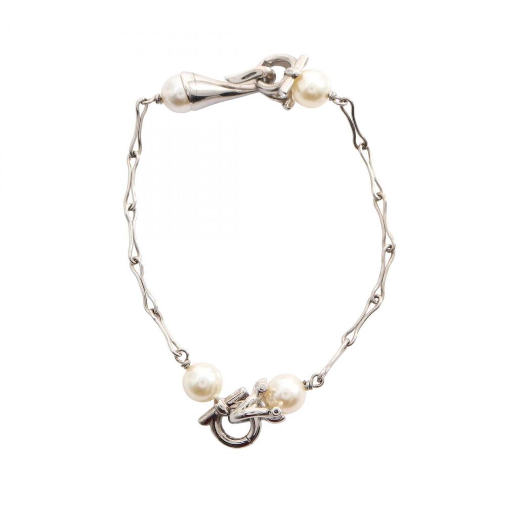 SALVATORE FERRAGAMO Silver Pearl Charm Bracelet